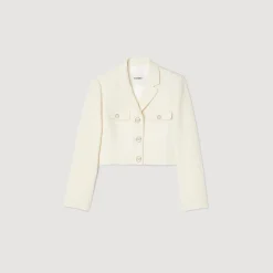 Costumes|Blousons & Vestes*SANDRO Veste Courte Boutonnée En Tweed Ecru