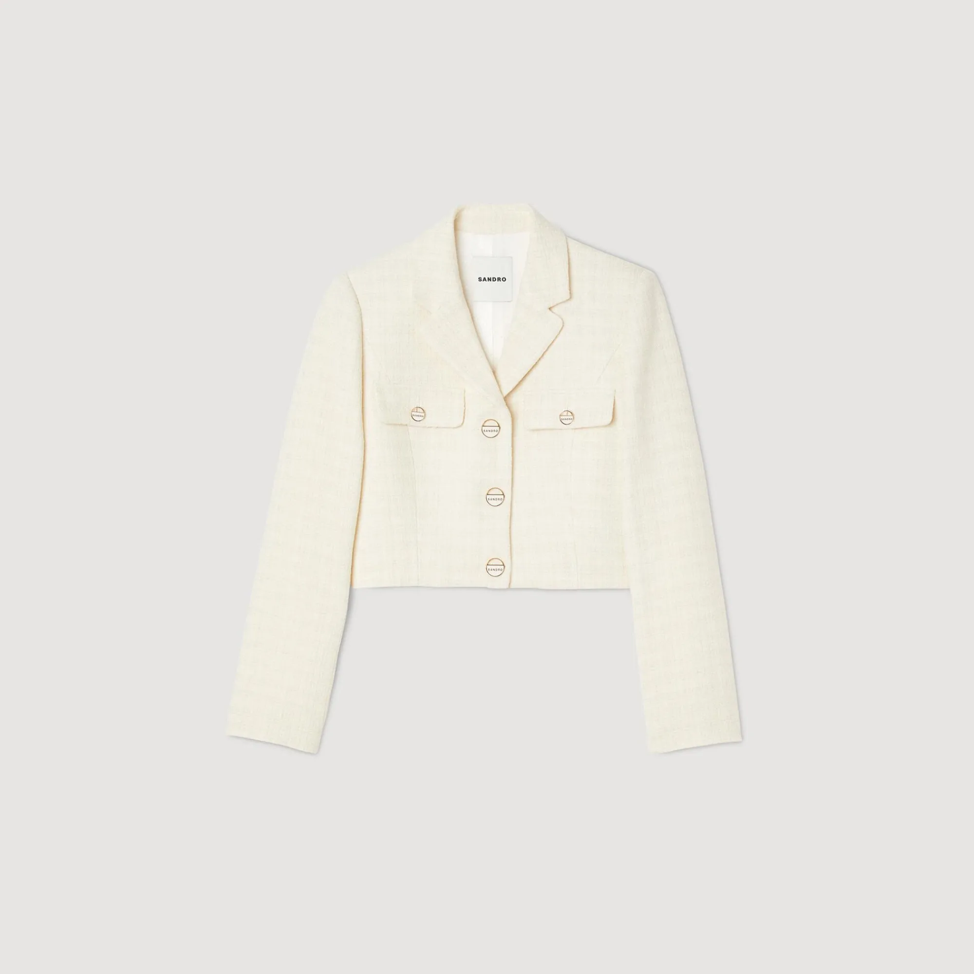 Costumes|Blousons & Vestes*SANDRO Veste Courte Boutonnée En Tweed Ecru