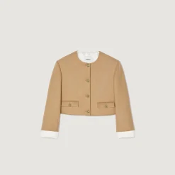 Blousons & Vestes*SANDRO Veste Courte En Laine Mélangée Camel