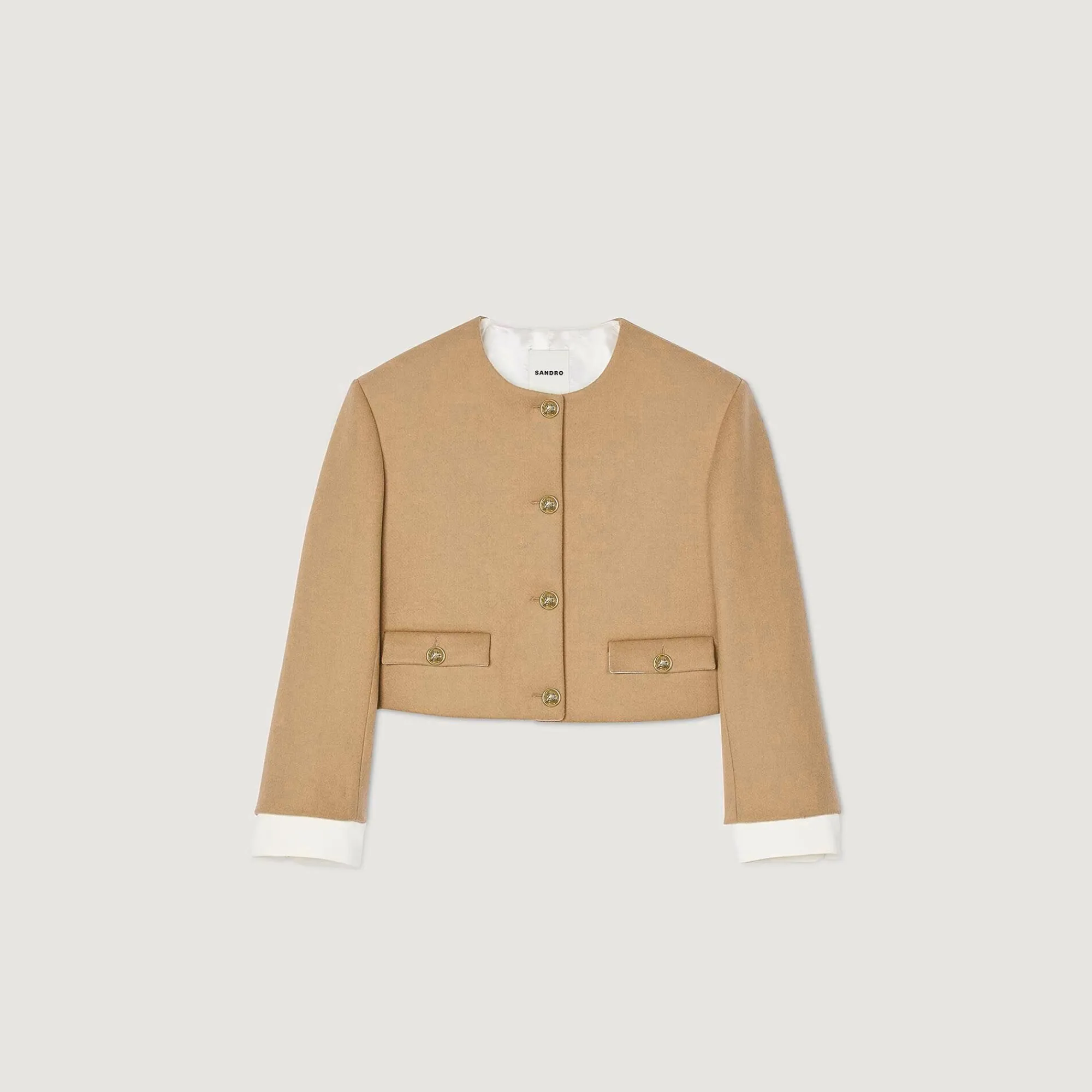 Blousons & Vestes*SANDRO Veste Courte En Laine Mélangée Camel