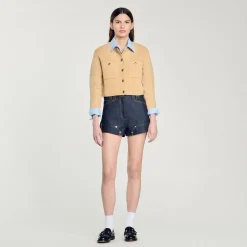 Pulls & Cardigans*SANDRO Veste Courte En Maille Camel