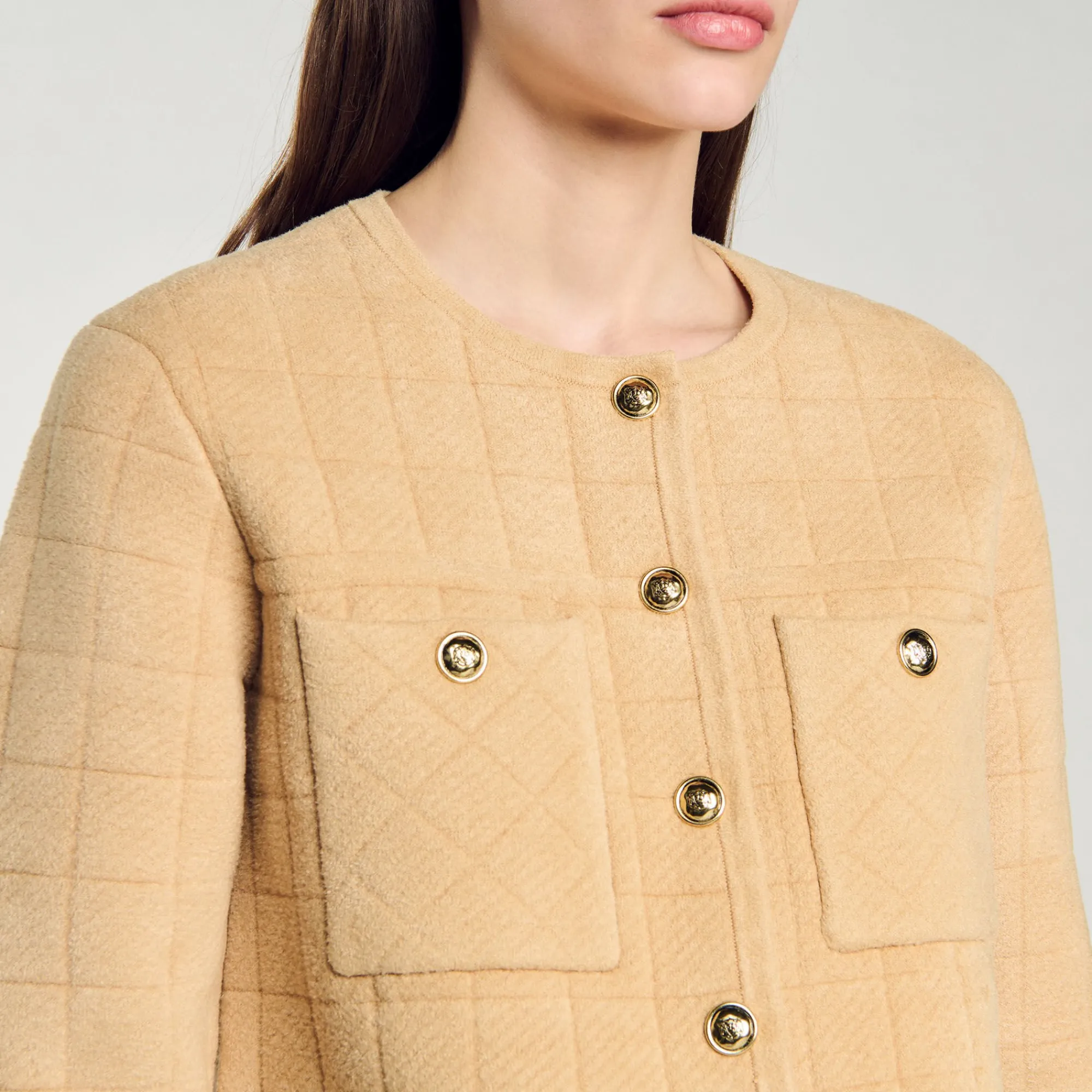 Pulls & Cardigans*SANDRO Veste Courte En Maille Camel