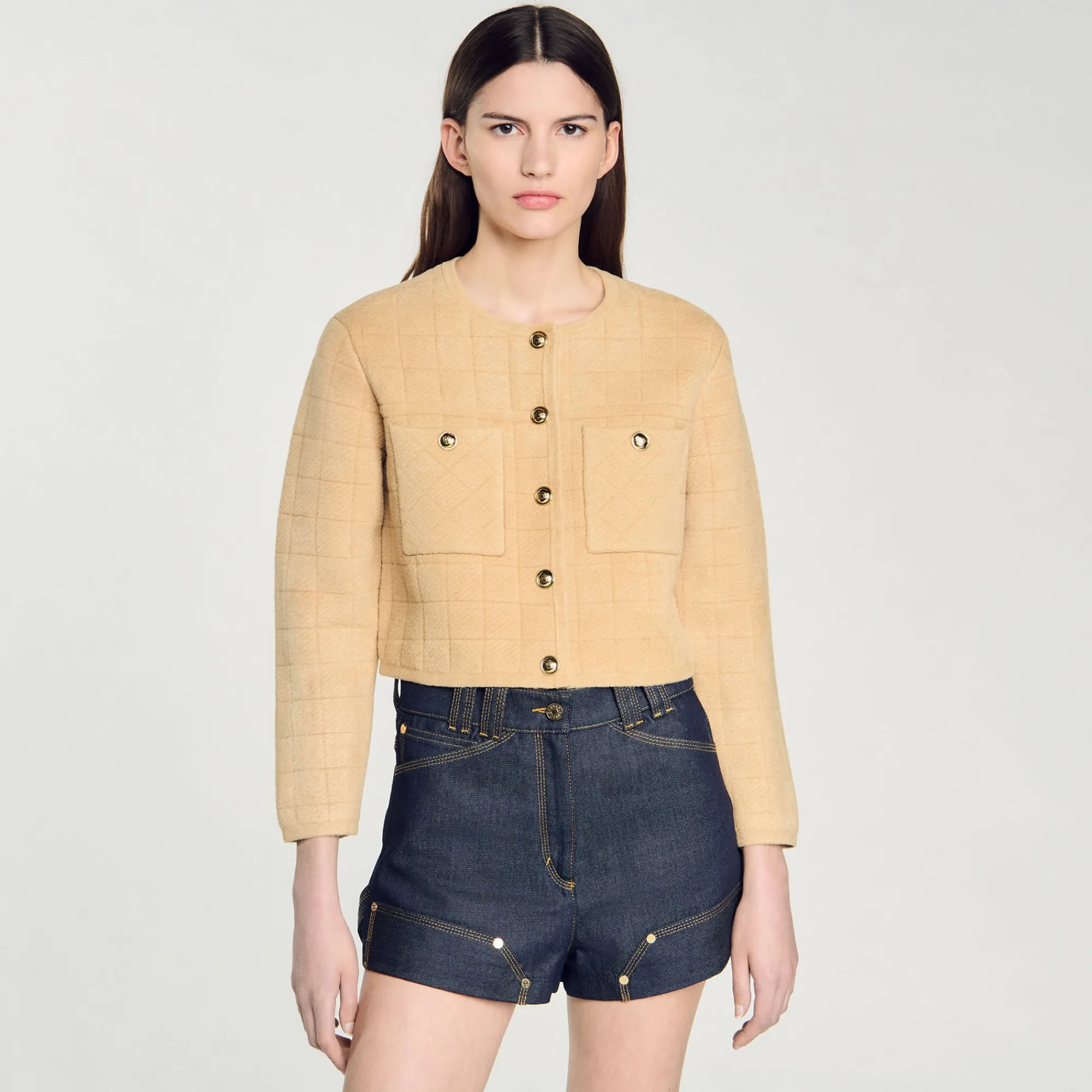 Pulls & Cardigans*SANDRO Veste Courte En Maille Camel
