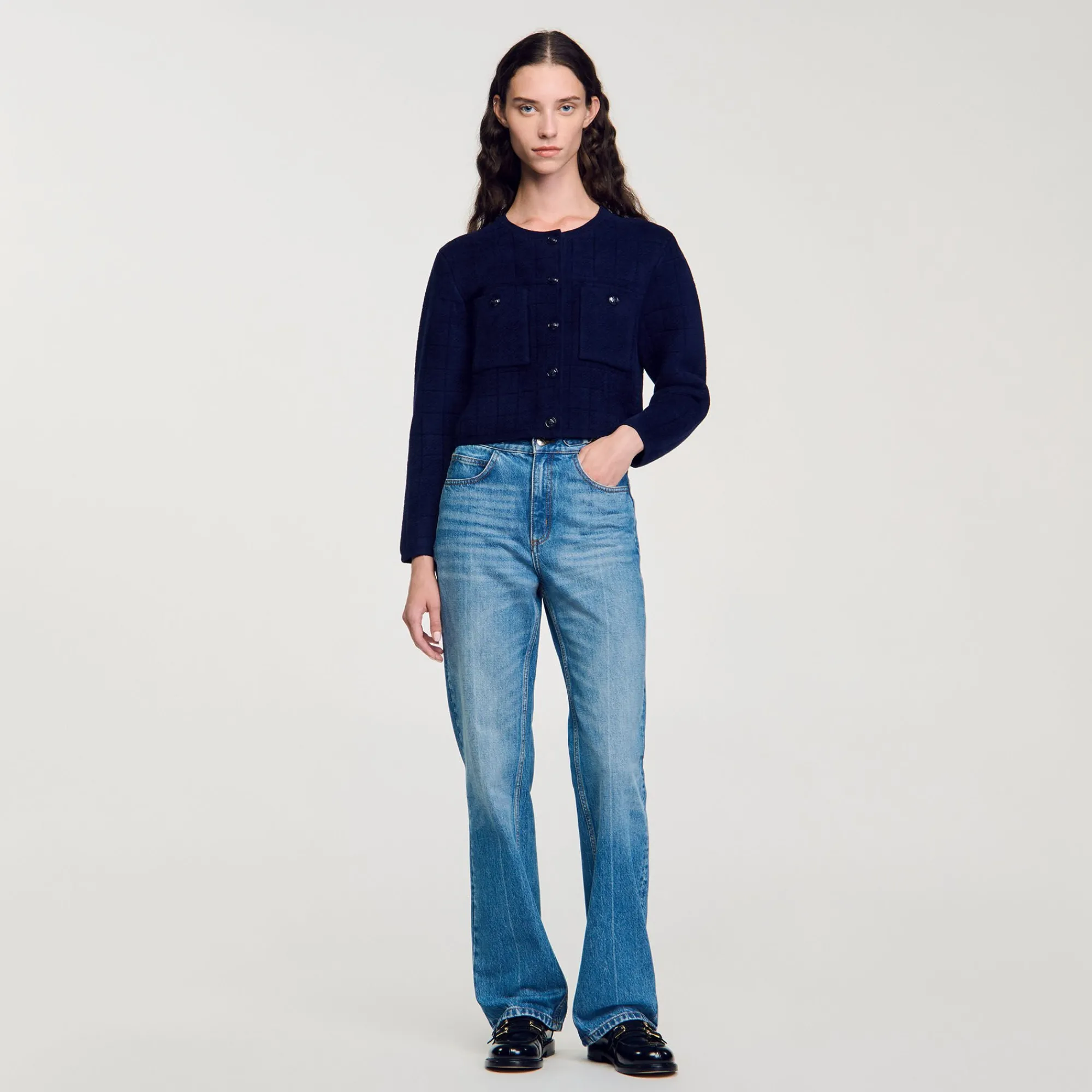 Pulls & Cardigans*SANDRO Veste Courte En Maille Marine