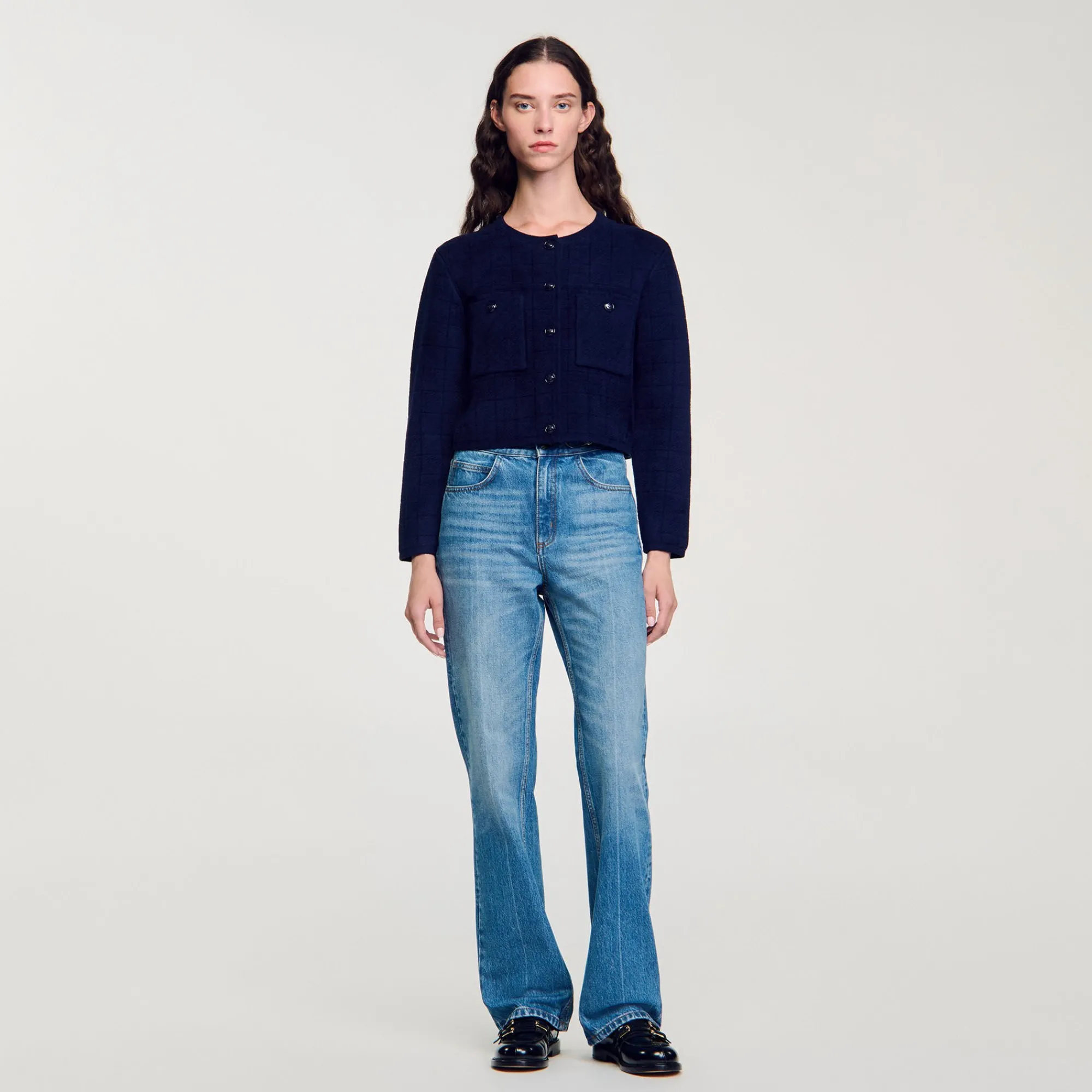 Pulls & Cardigans*SANDRO Veste Courte En Maille Marine