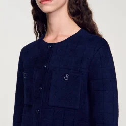 Pulls & Cardigans*SANDRO Veste Courte En Maille Marine