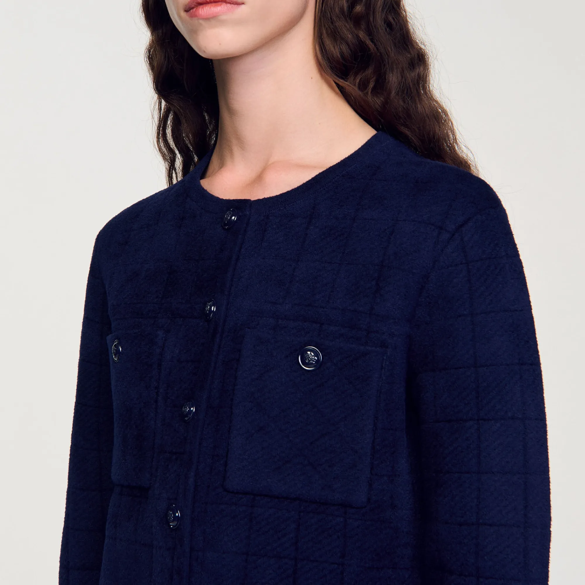 Pulls & Cardigans*SANDRO Veste Courte En Maille Marine