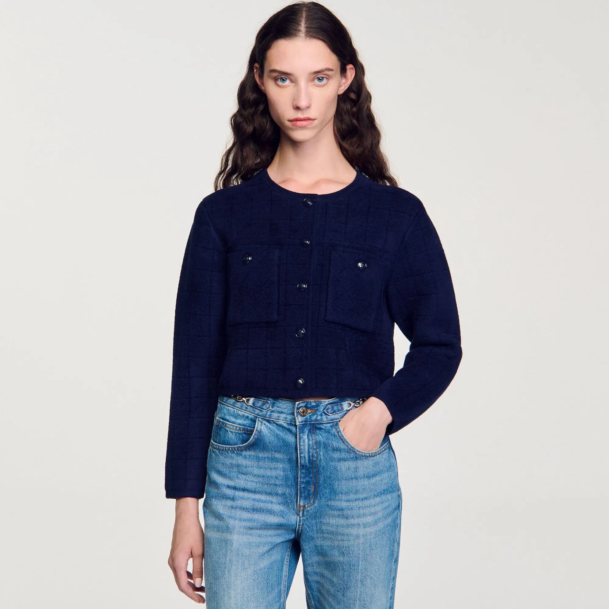 Pulls & Cardigans*SANDRO Veste Courte En Maille Marine