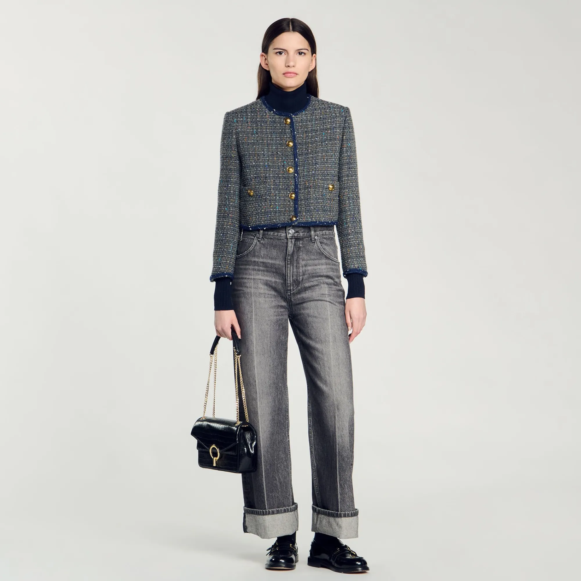 Blousons & Vestes*SANDRO Veste Courte En Tweed Gris