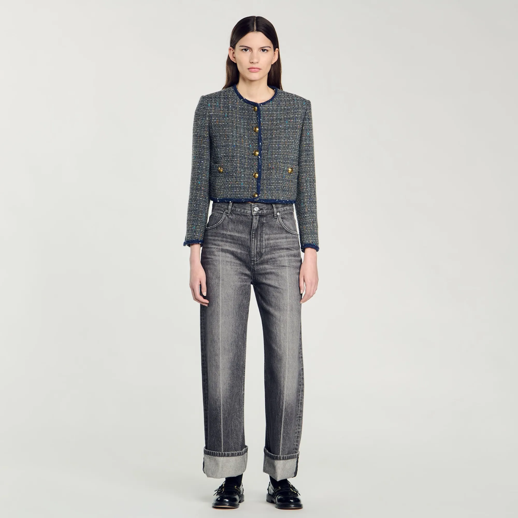 Blousons & Vestes*SANDRO Veste Courte En Tweed Gris