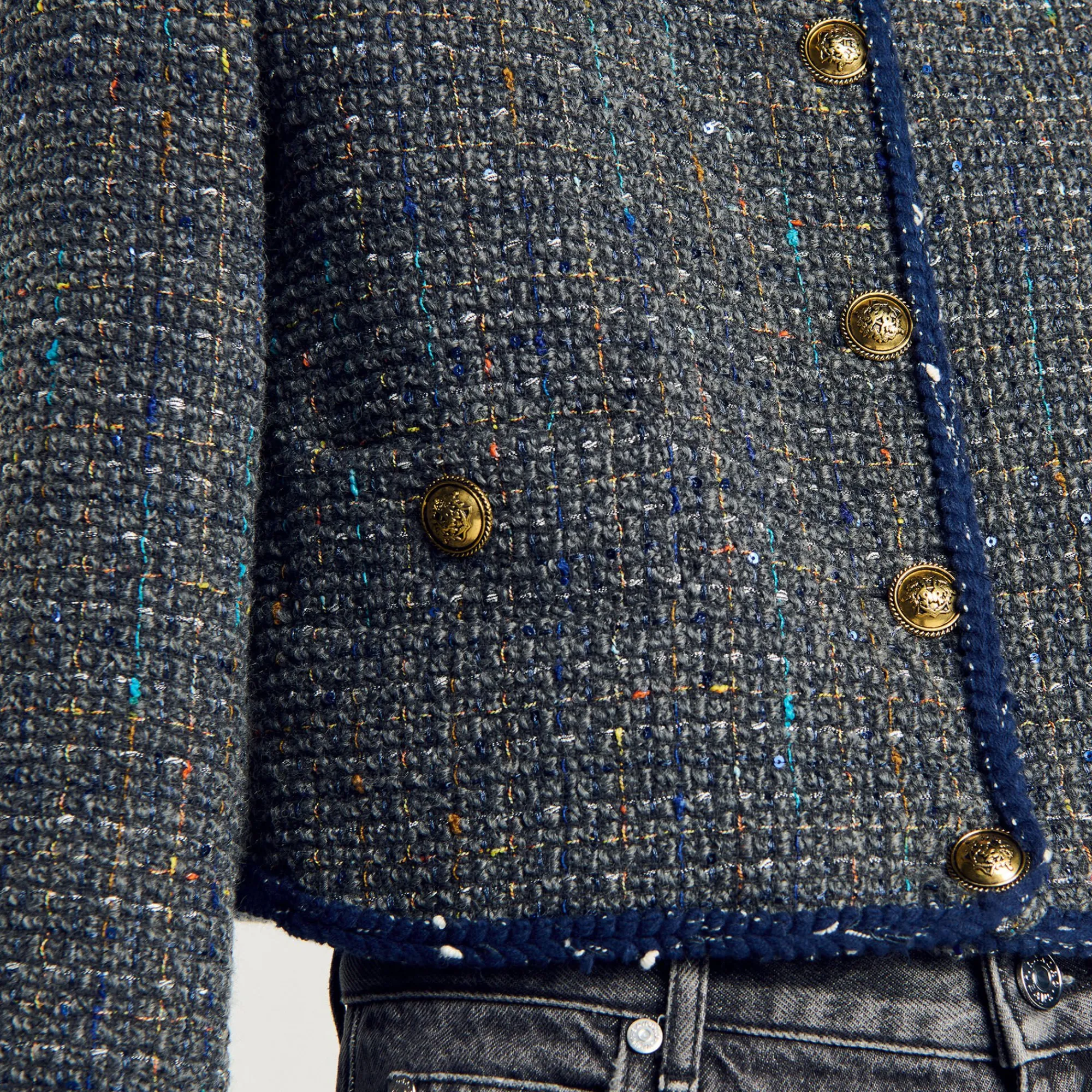 Blousons & Vestes*SANDRO Veste Courte En Tweed Gris