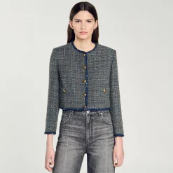Blousons & Vestes*SANDRO Veste Courte En Tweed Gris