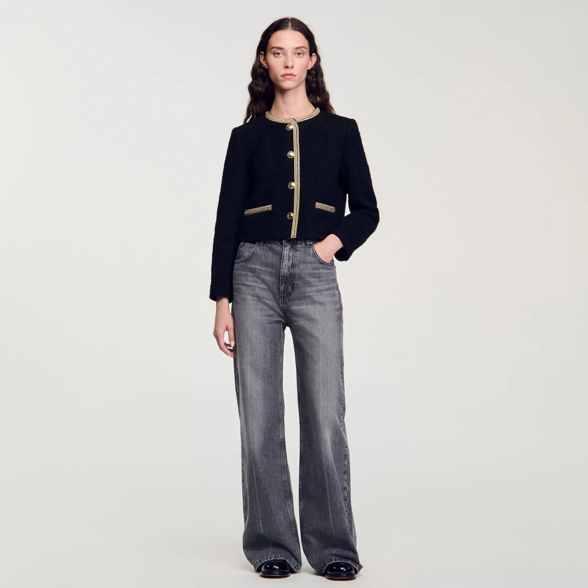 Blousons & Vestes*SANDRO Veste Courte En Tweed Noir