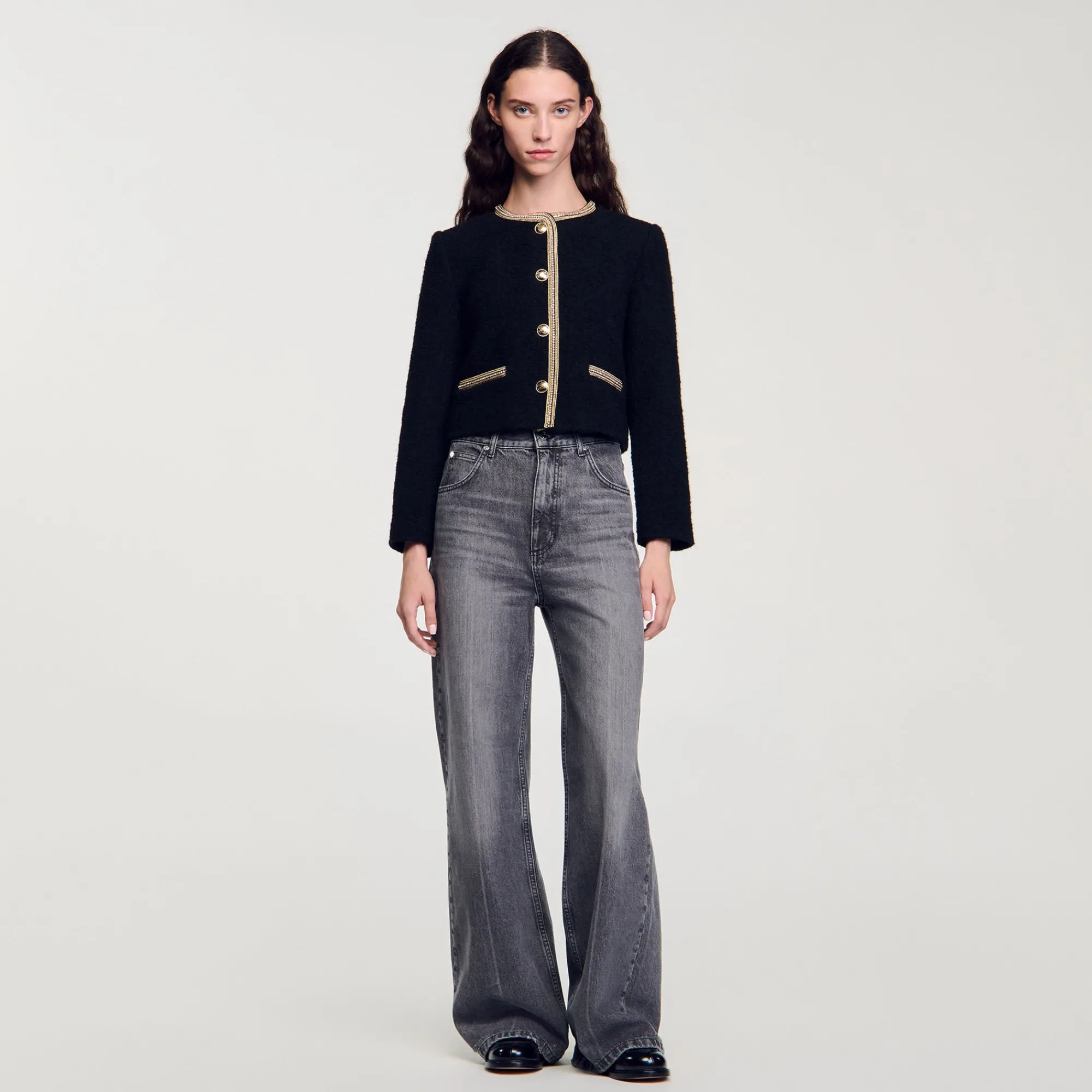 Blousons & Vestes*SANDRO Veste Courte En Tweed Noir