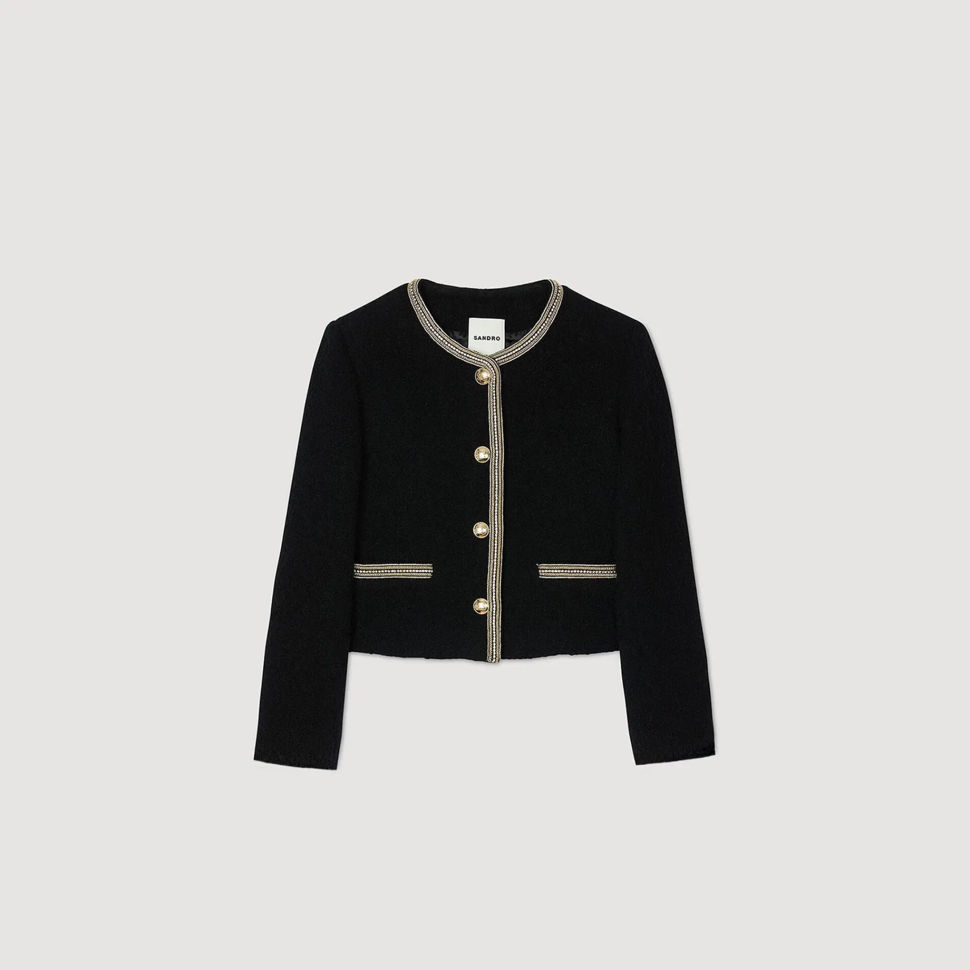 Blousons & Vestes*SANDRO Veste Courte En Tweed Noir