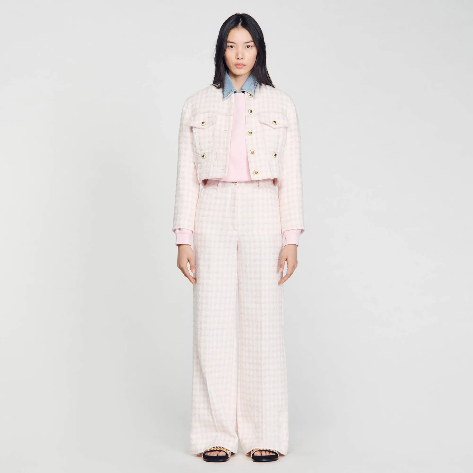 Costumes|Ensembles*SANDRO Veste Courte En Tweed Fantaisie Rose Clair