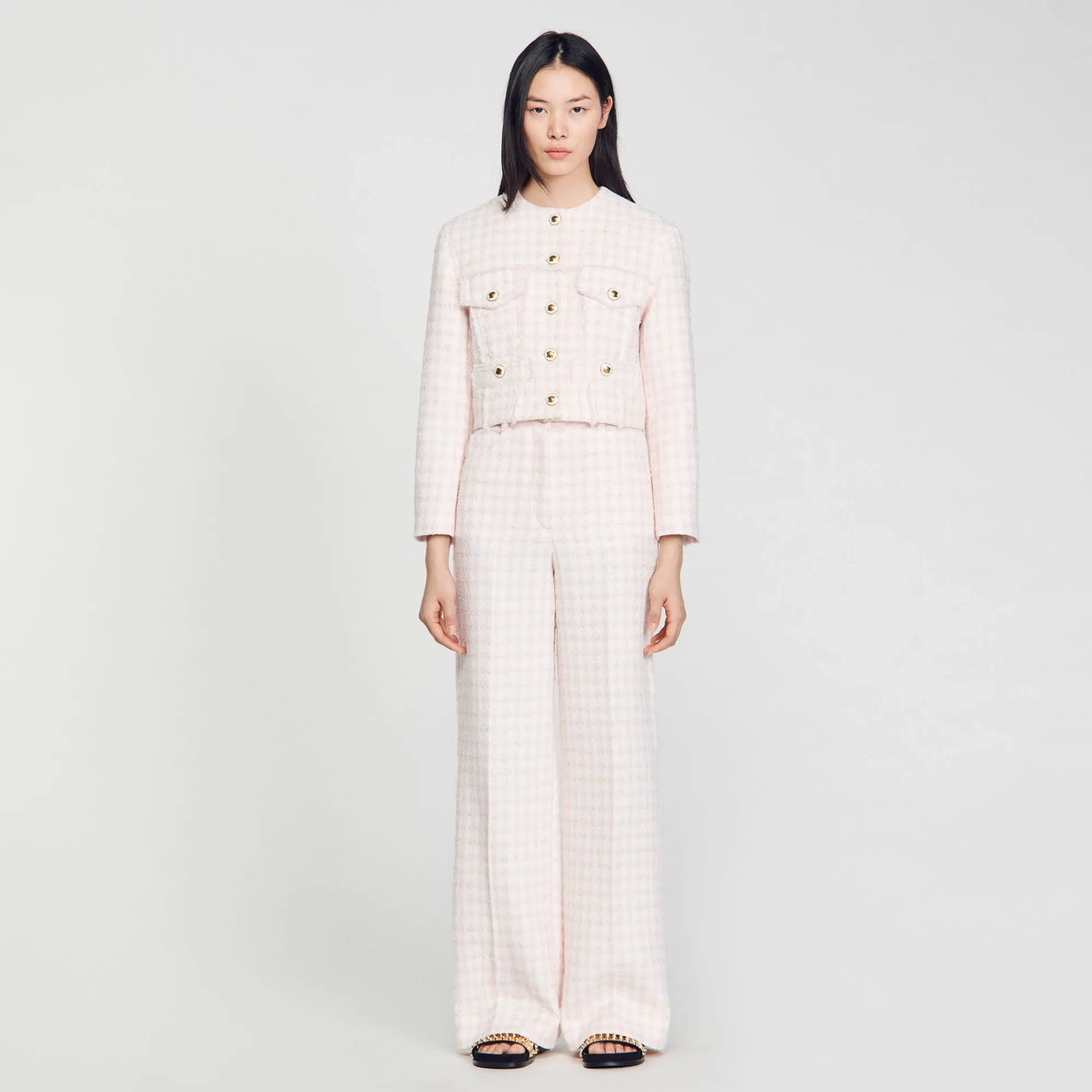 Costumes|Ensembles*SANDRO Veste Courte En Tweed Fantaisie Rose Clair