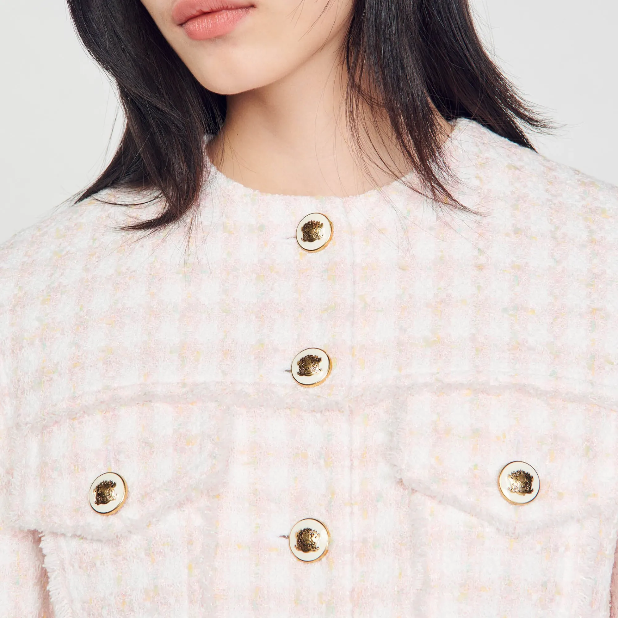 Costumes|Ensembles*SANDRO Veste Courte En Tweed Fantaisie Rose Clair