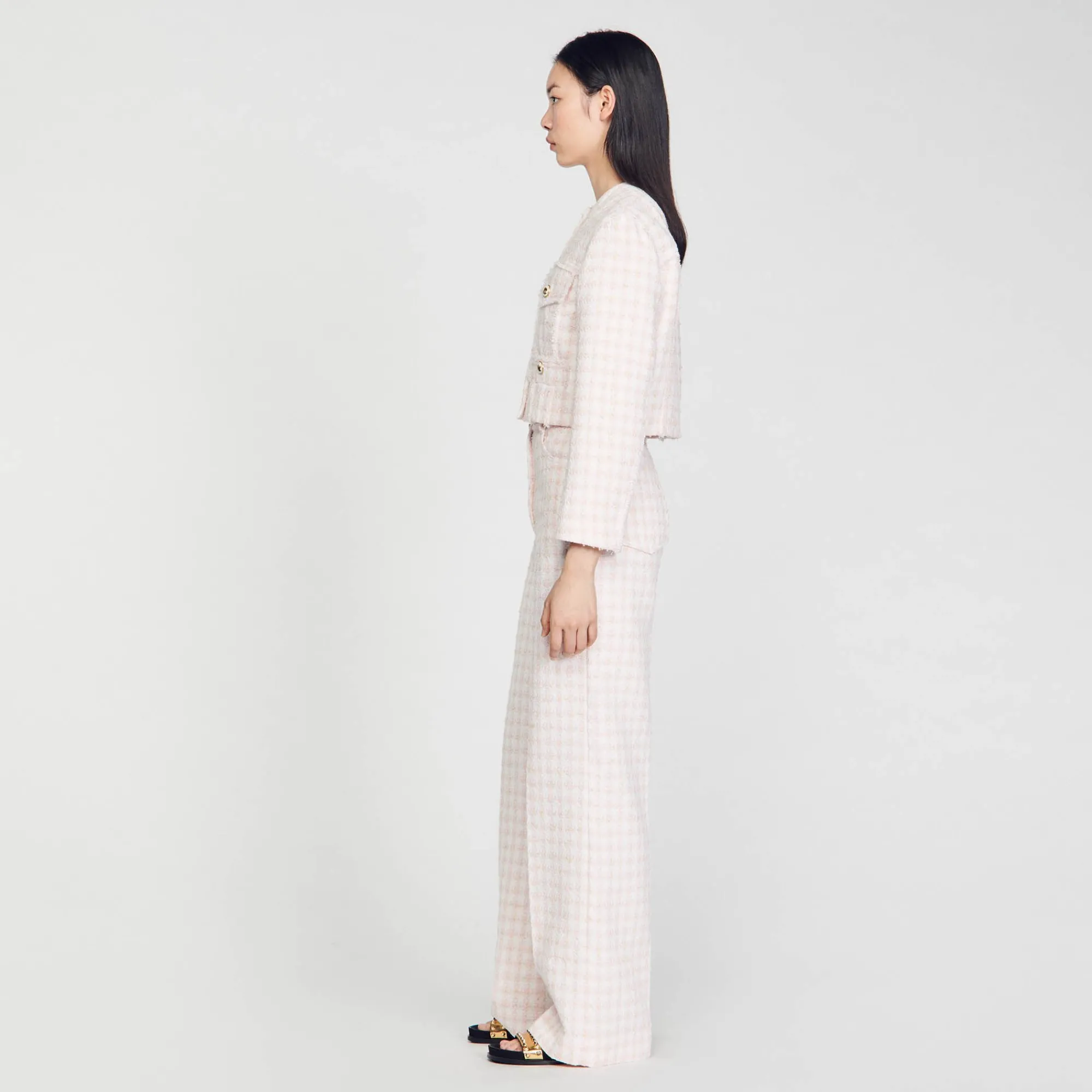 Costumes|Ensembles*SANDRO Veste Courte En Tweed Fantaisie Rose Clair