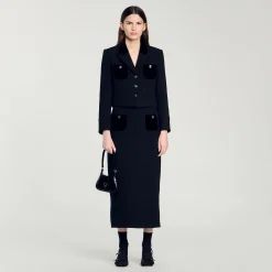 Ensembles|Blousons & Vestes*SANDRO Veste Courte En Tweed Velours Noir