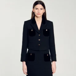 Ensembles|Blousons & Vestes*SANDRO Veste Courte En Tweed Velours Noir