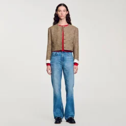 Blousons & Vestes*SANDRO Veste Courte Pied De Puce Marron