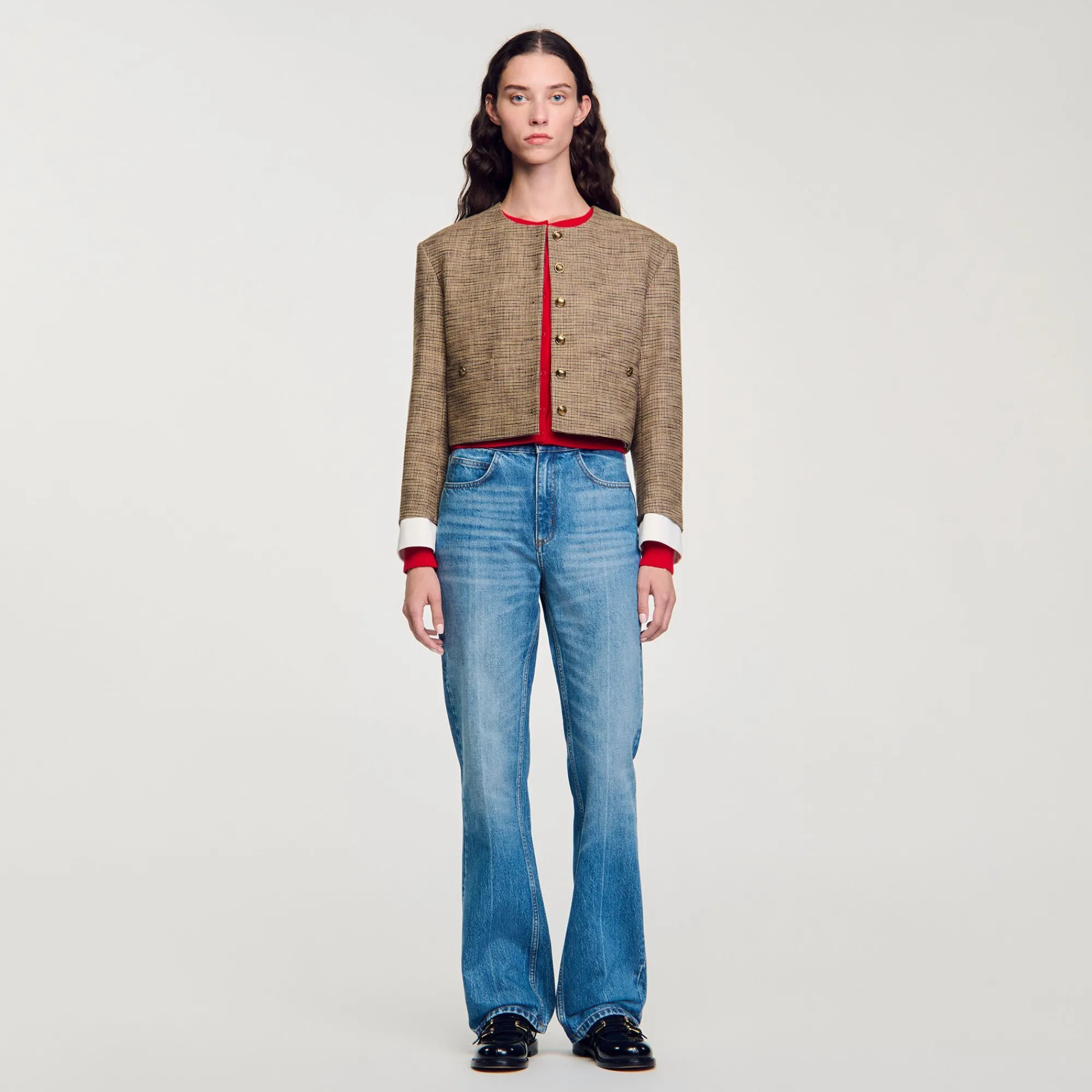 Blousons & Vestes*SANDRO Veste Courte Pied De Puce Marron