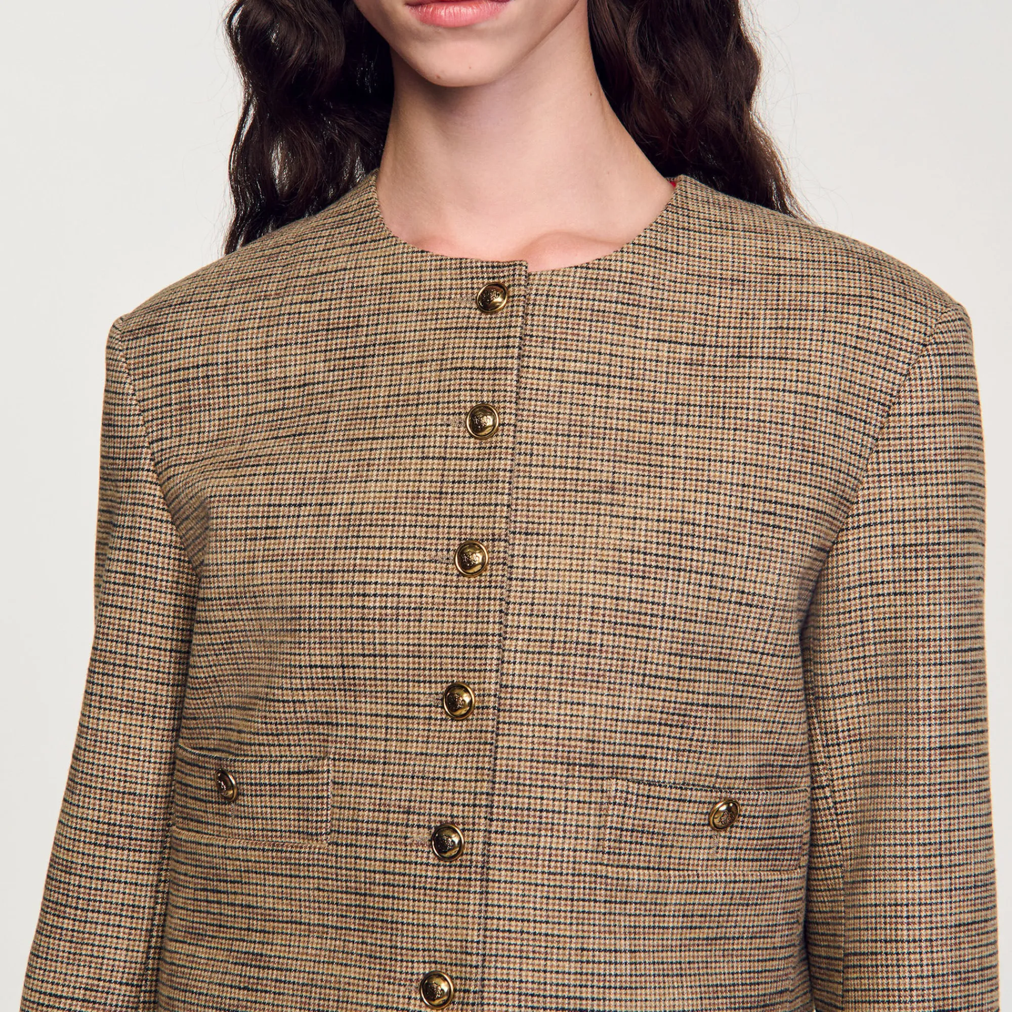 Blousons & Vestes*SANDRO Veste Courte Pied De Puce Marron