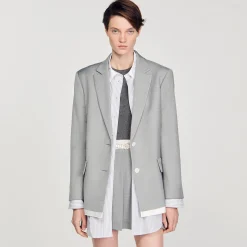 Blousons & Vestes|Costumes*SANDRO Veste De Costume Finitions Satinées Gris Clair