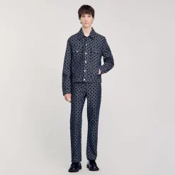 Manteaux & Blousons*SANDRO Veste En Denim Square Cross Marine