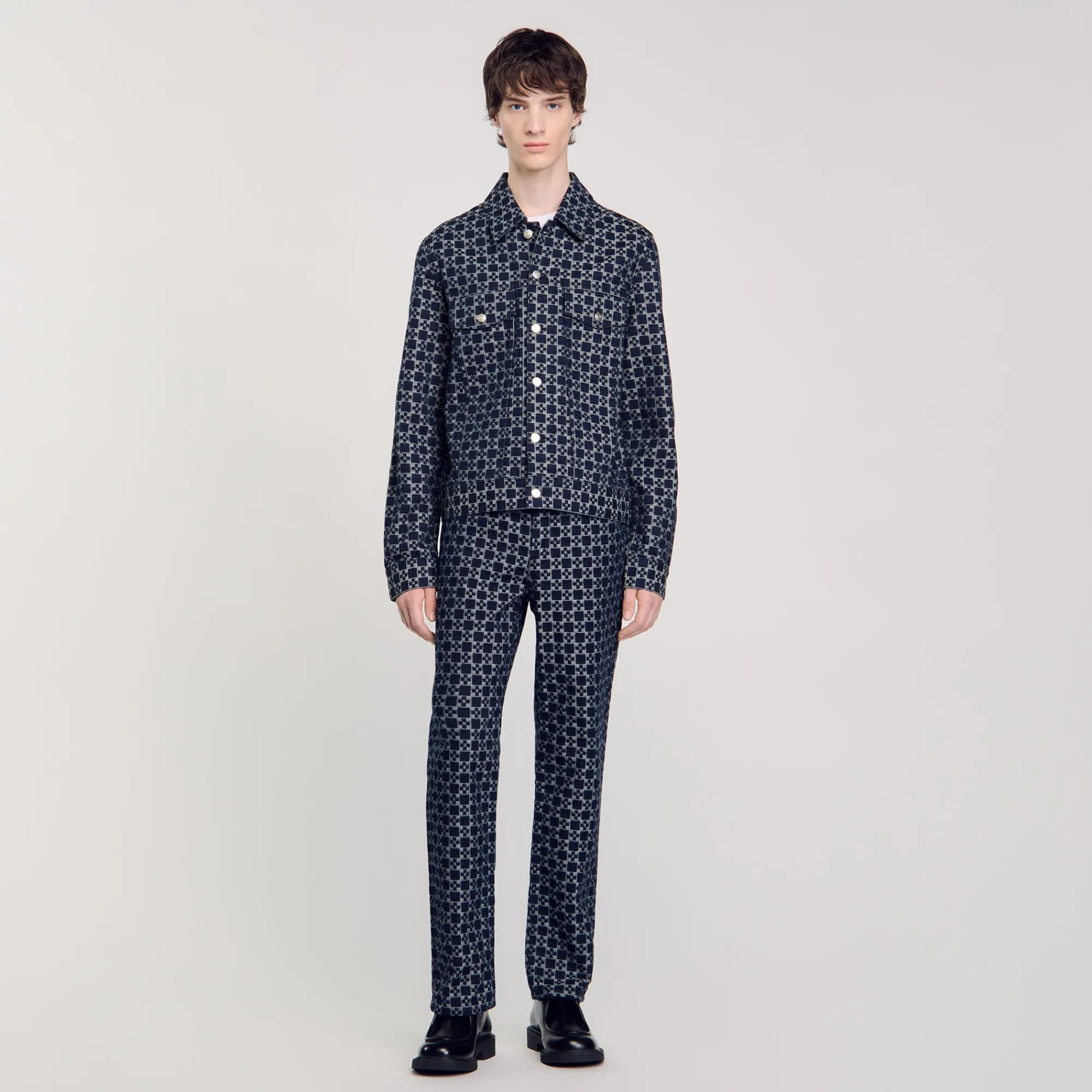 Manteaux & Blousons*SANDRO Veste En Denim Square Cross Marine