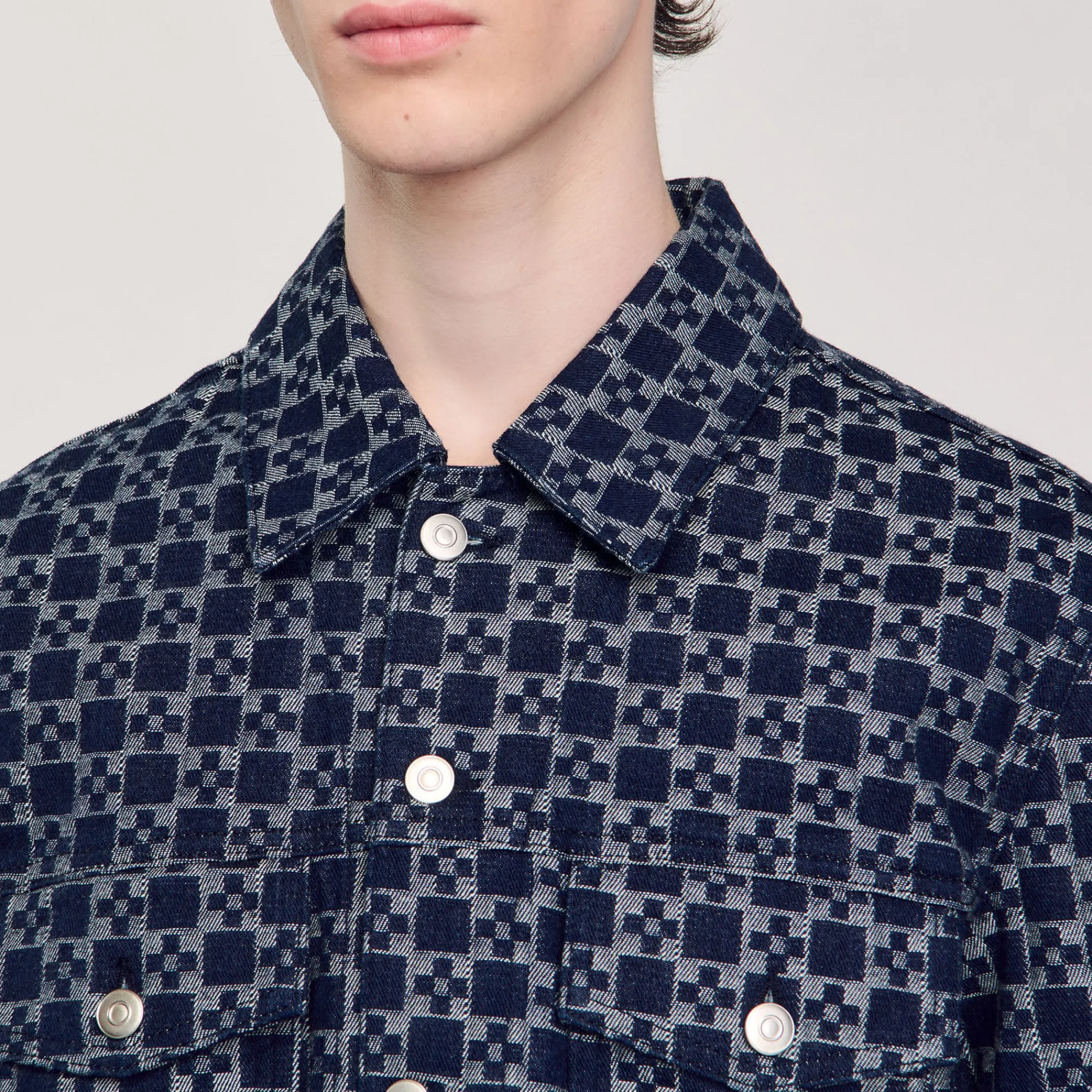 Manteaux & Blousons*SANDRO Veste En Denim Square Cross Marine