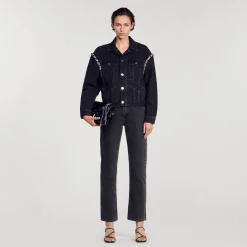 Manteaux|Blousons & Vestes*SANDRO Veste En Jean Oversize Strassée Noir