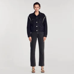 Manteaux|Blousons & Vestes*SANDRO Veste En Jean Oversize Strassée Noir