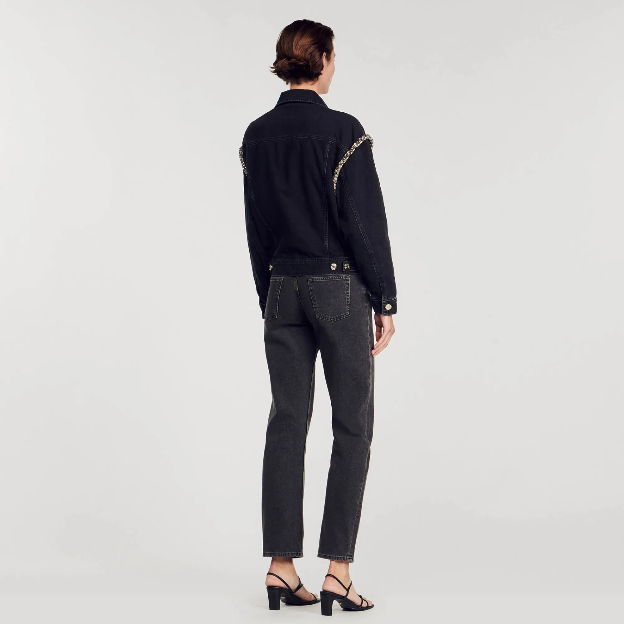 Manteaux|Blousons & Vestes*SANDRO Veste En Jean Oversize Strassée Noir
