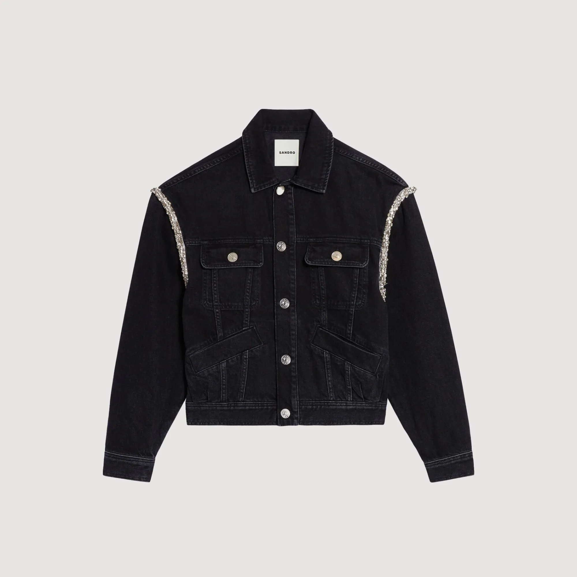 Manteaux|Blousons & Vestes*SANDRO Veste En Jean Oversize Strassée Noir