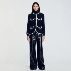 Blousons & Vestes*SANDRO Veste Longue En Tweed Marine