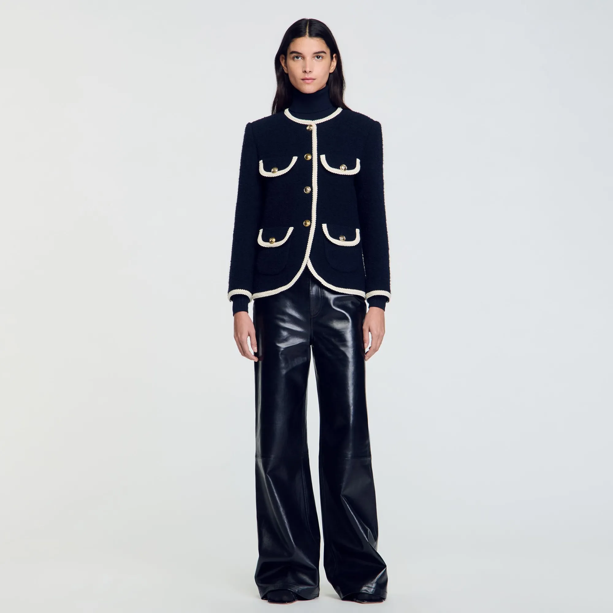 Blousons & Vestes*SANDRO Veste Longue En Tweed Marine
