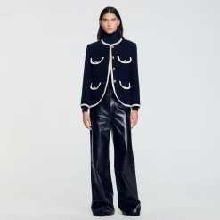 Blousons & Vestes*SANDRO Veste Longue En Tweed Marine