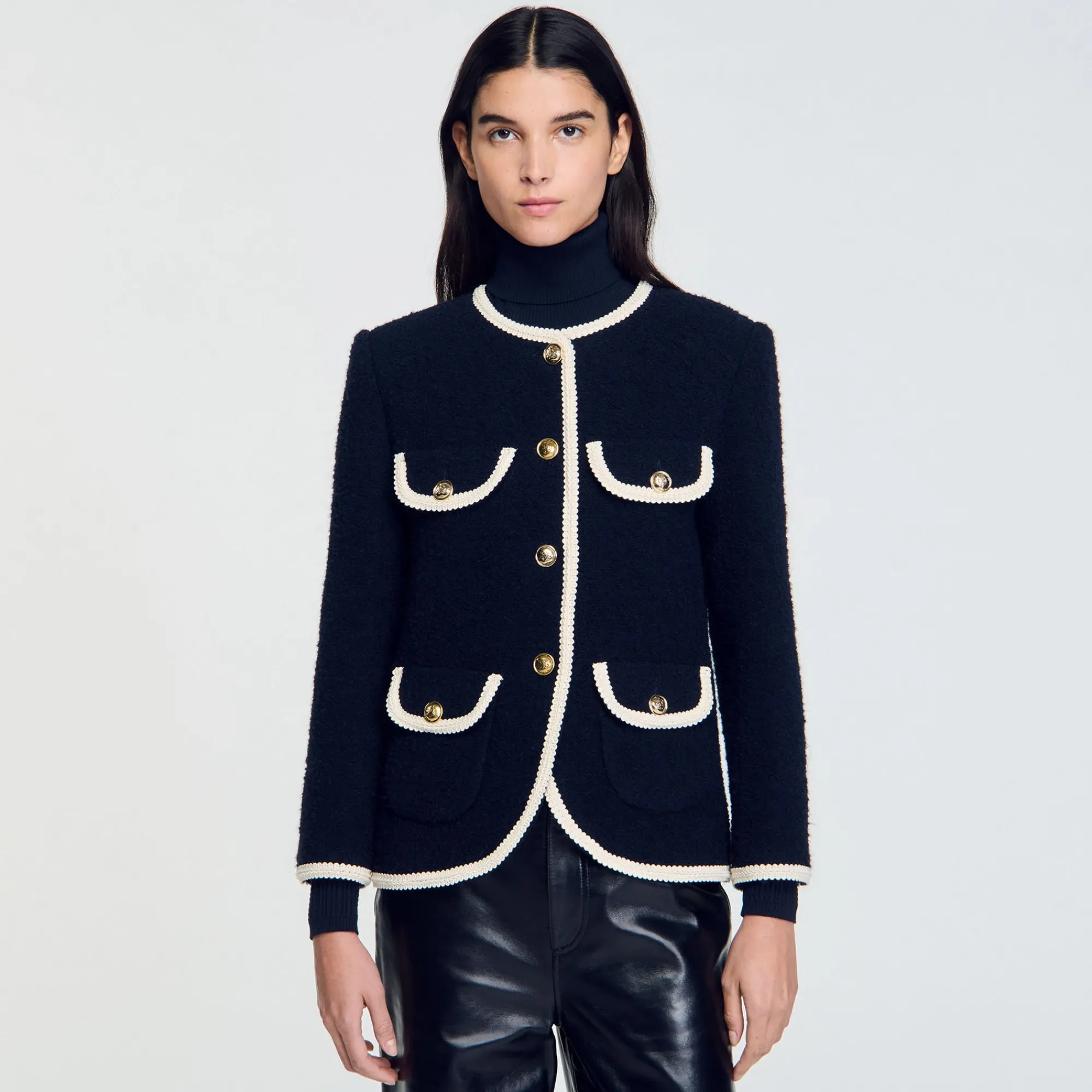 Blousons & Vestes*SANDRO Veste Longue En Tweed Marine