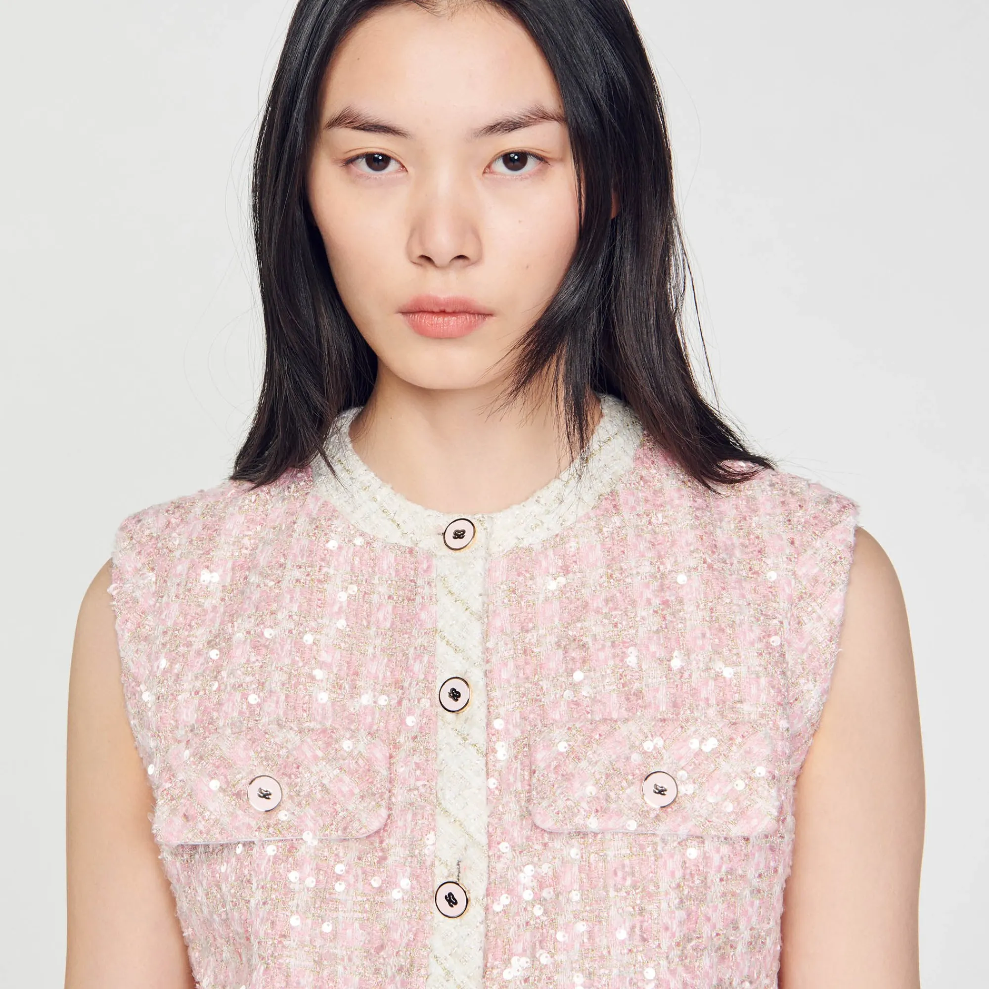 Ensembles|Blousons & Vestes*SANDRO Veste Sans Manches En Tweed Rose