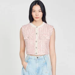 Ensembles|Blousons & Vestes*SANDRO Veste Sans Manches En Tweed Rose