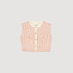 Ensembles|Blousons & Vestes*SANDRO Veste Sans Manches En Tweed Rose